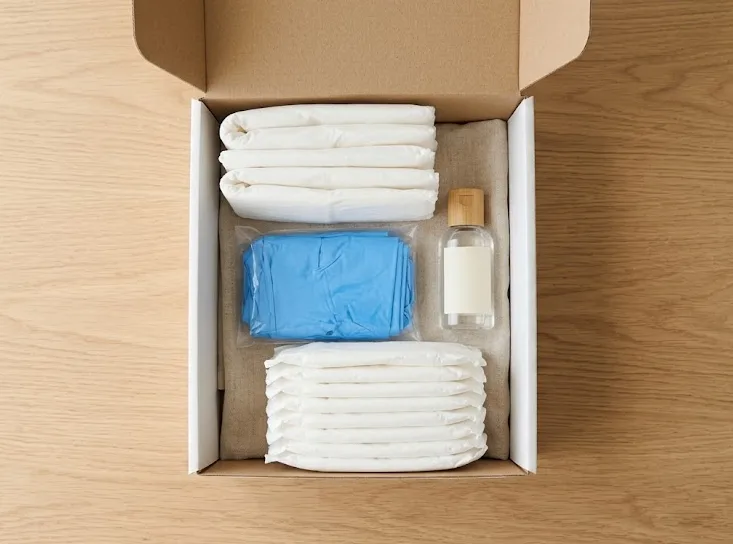 Pflegebox mit Inkontinenz- und Hygieneprodukten — Symbolbild für die passende Versorgung im Alltag