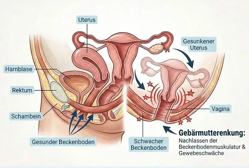Anatomische Darstellung des Beckenbodens bei Gebärmuttersenkung