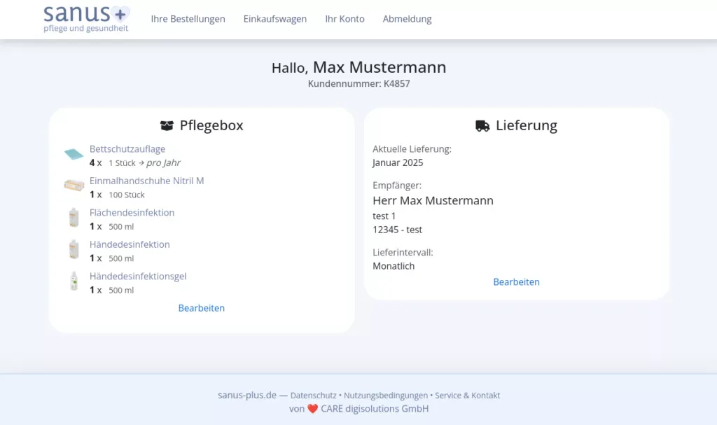 sanus+ Kundenportal auf dem Tablet
