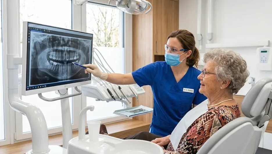 Ärztin bespricht Vorsorge-Befund mit einer Seniorin