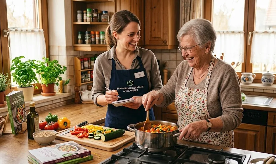 Ältere und jüngere Frau kochen gemeinsam und lachen