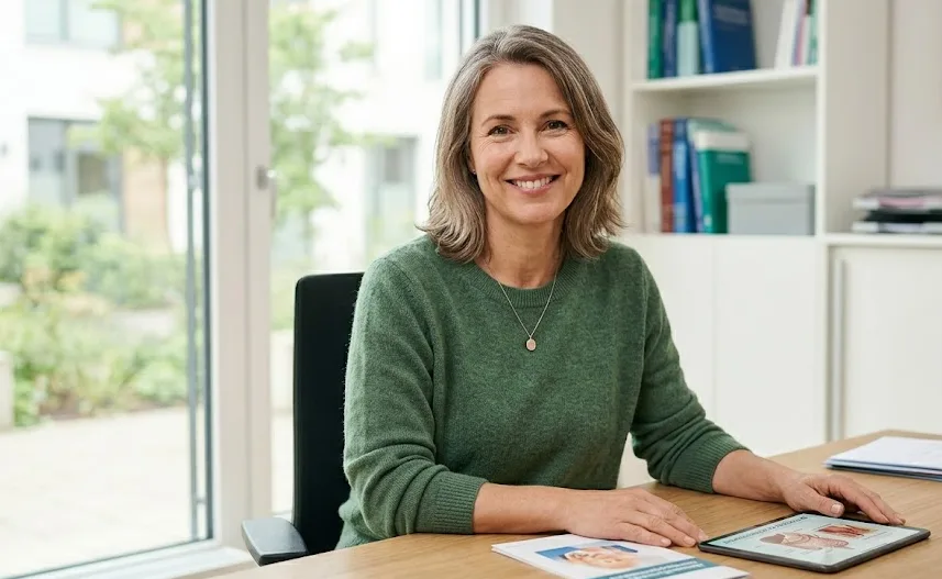 Frau in mittlerem Alter schaut zuversichtlich