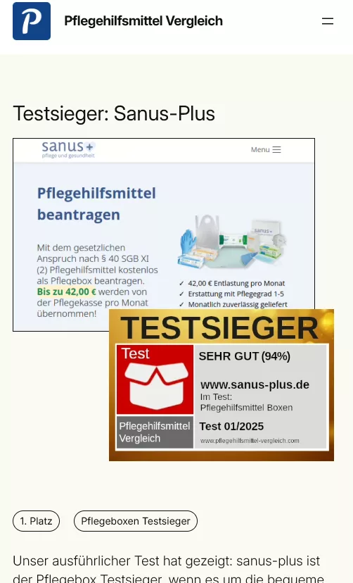 Screenshot Pflegebox Testsieger auf pflegehilfsmittel-vergleich.com