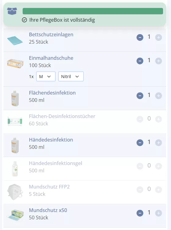 Beispiel Pflegebox für Pflegestufe 2