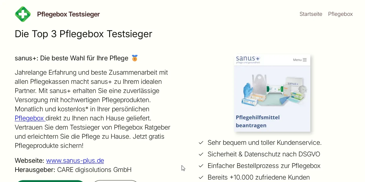 Pflegebox-Testsieger.de Testsieger sanus+