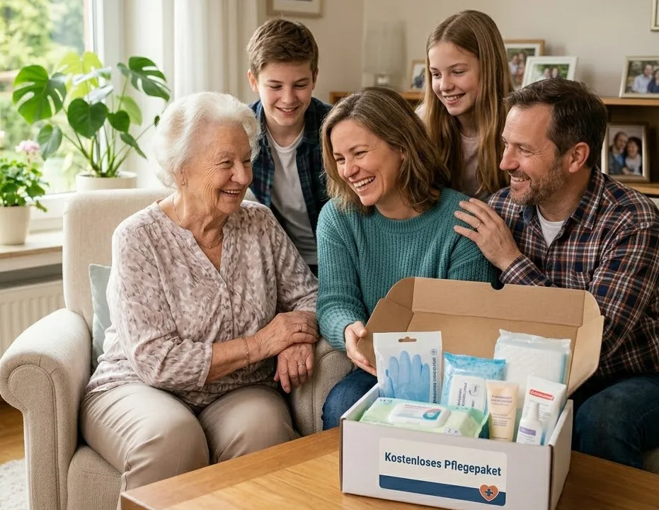 Glückliche Familie bei der häuslichen Pflege