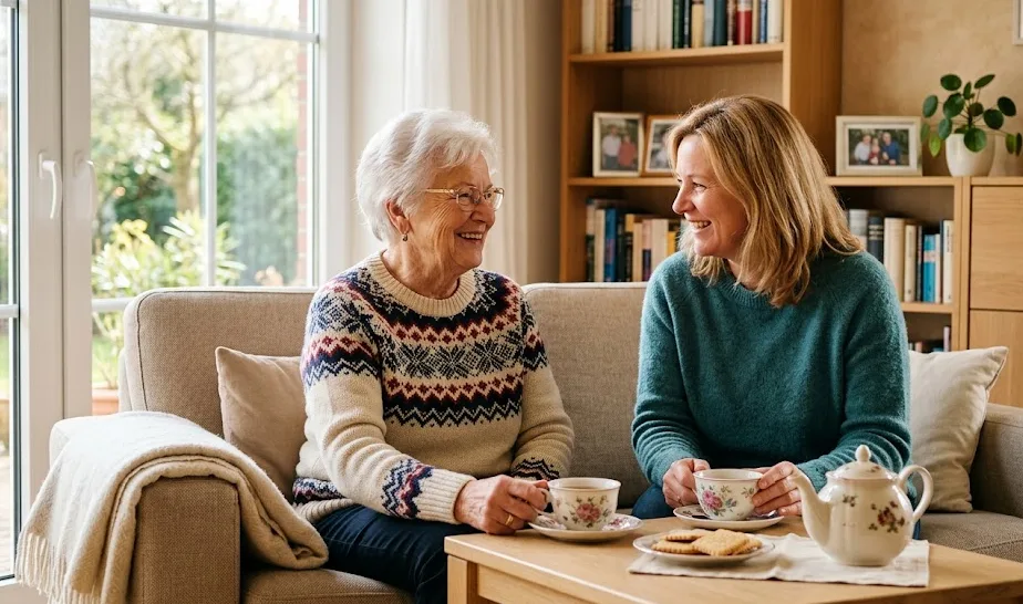 Seniorin und Angehörige im vertrauten Gespräch